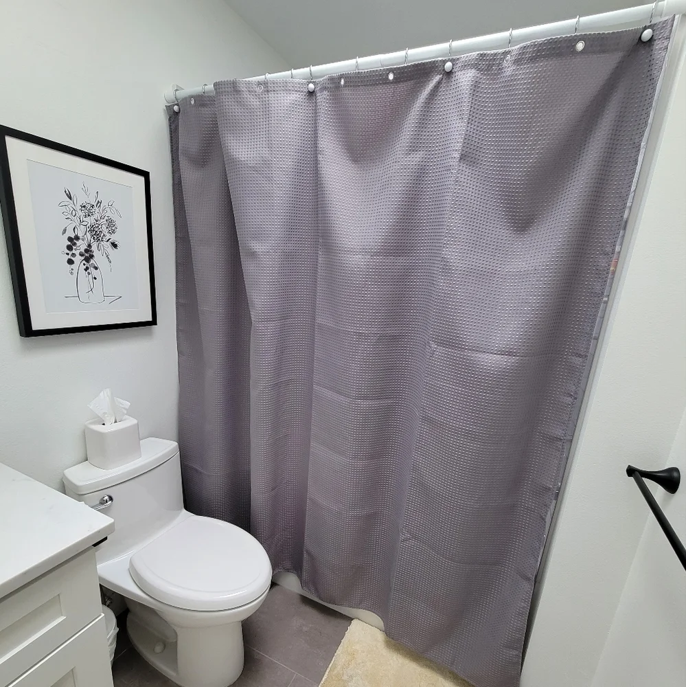 Grey Waffle Shower Curtain & Hooks
